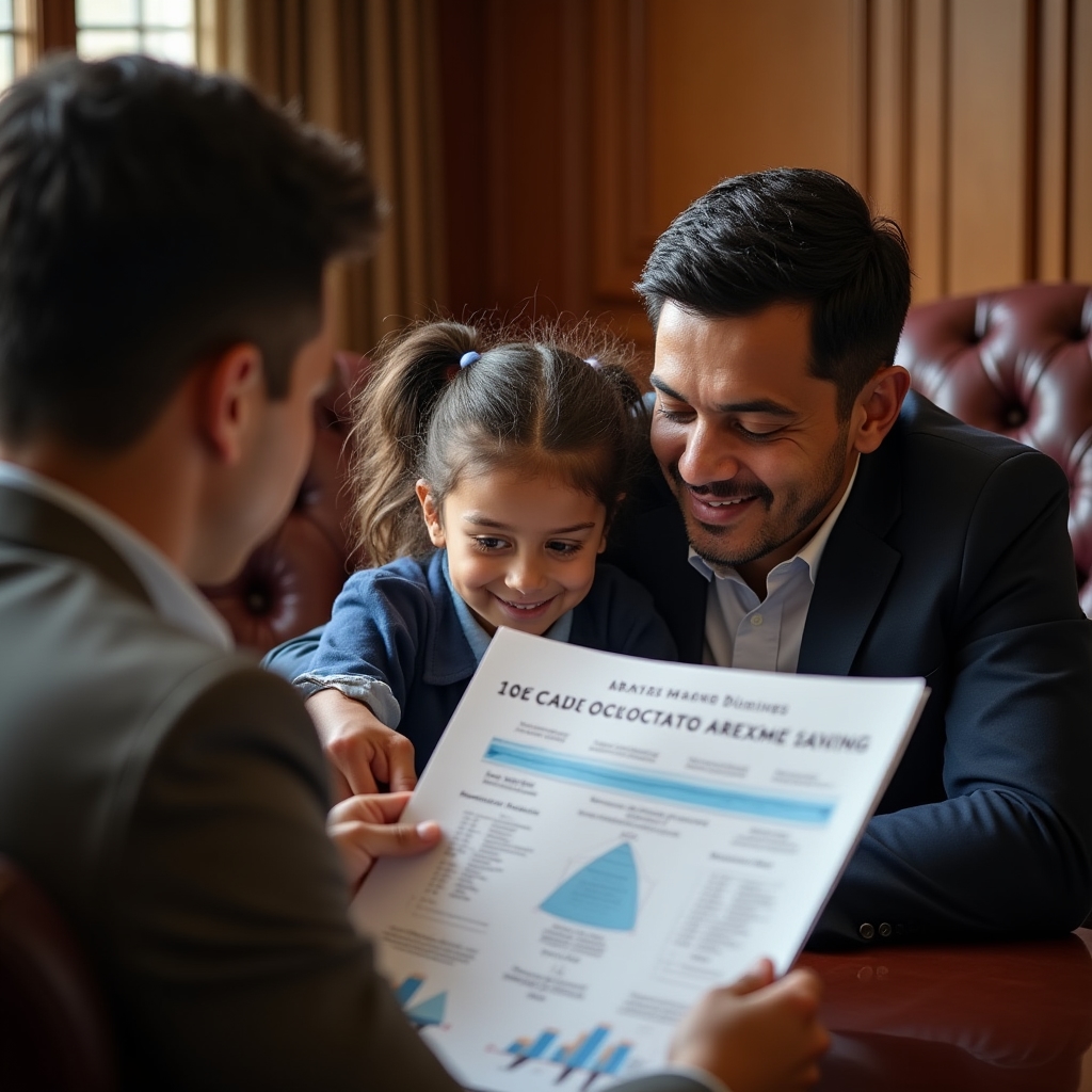 Parent and child reviewing an education savings plan with an advisor