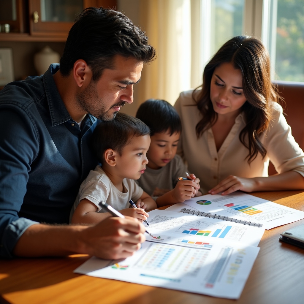 Family reviewing their financial plan together with an advisor