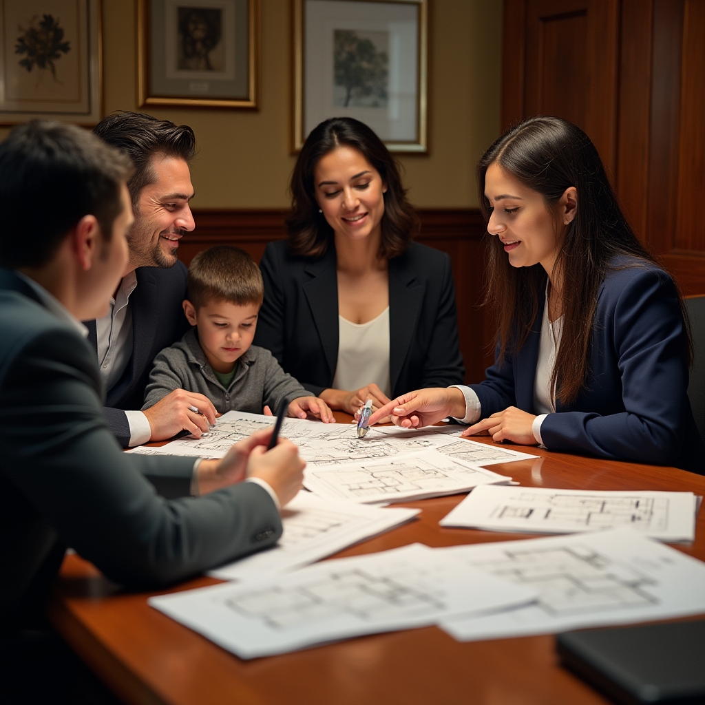 Family discussing home purchase plans with a financial advisor at a table